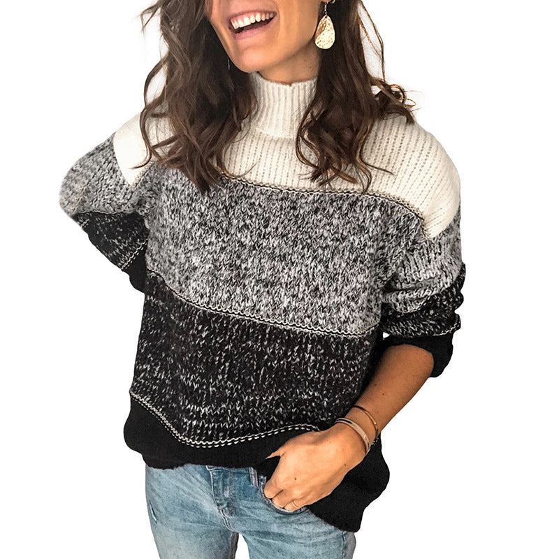 Damski sweter z golfem w stylu color block - 1 - Stylpuls