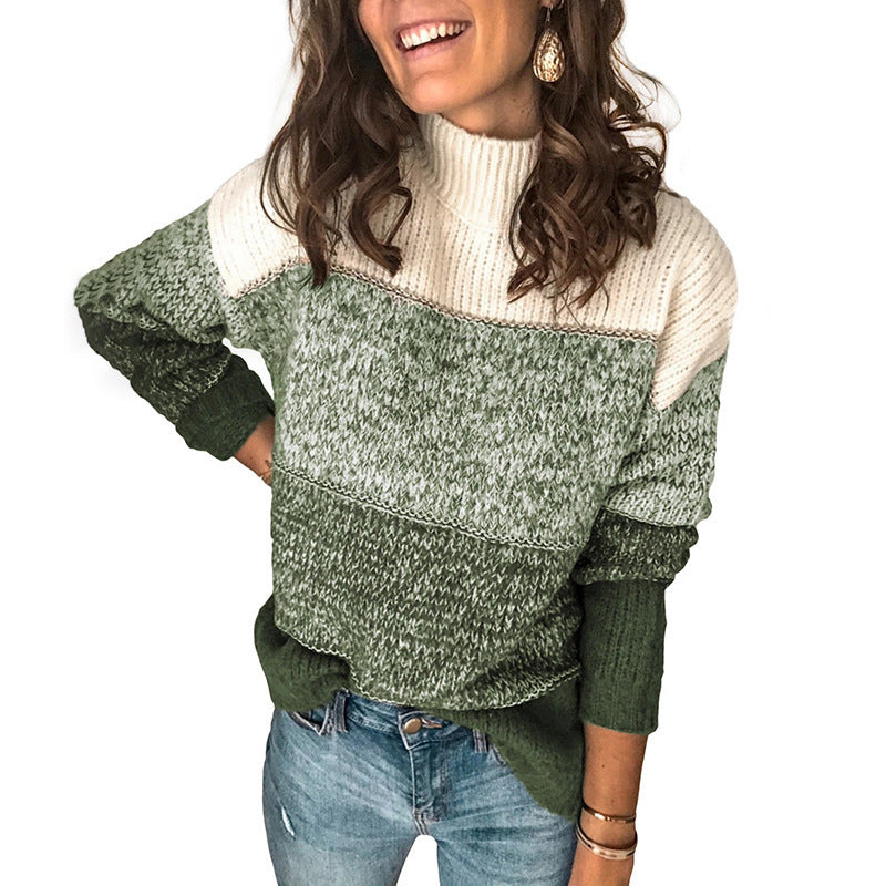 Damski sweter z golfem w stylu color block - 2 - Stylpuls