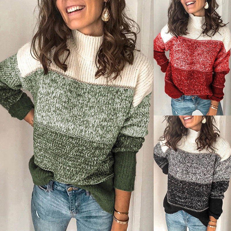 Damski sweter z golfem w stylu color block - 3 - Stylpuls