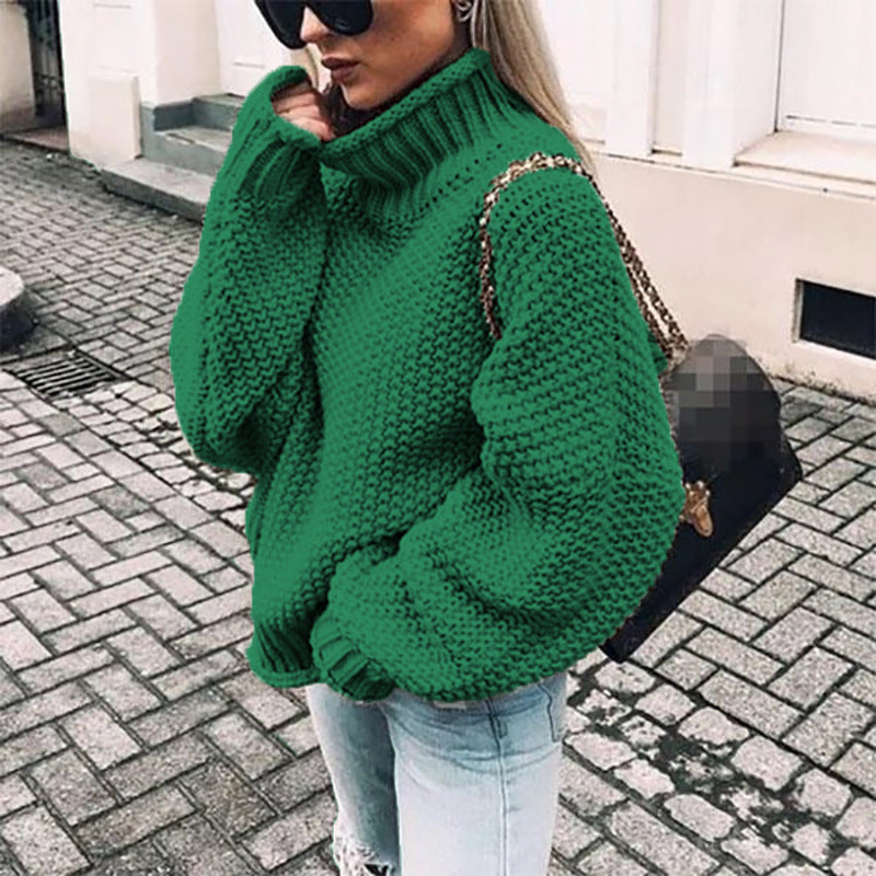 Damski sweter z golfem w luźnym fasonie z prążkowanym akcentem - 3 - Stylpuls