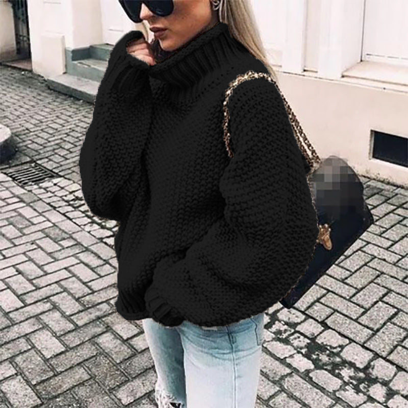 Damski sweter z golfem w luźnym fasonie z prążkowanym akcentem - 6 - Stylpuls