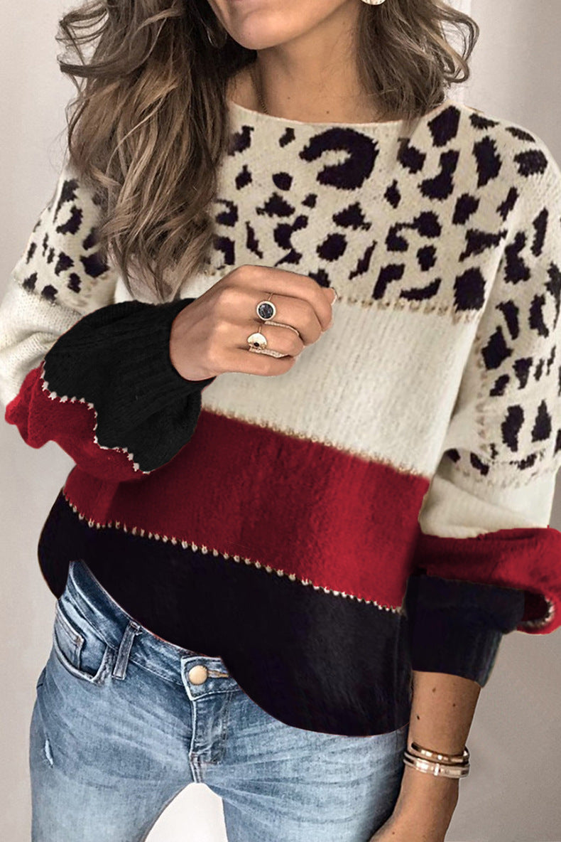 Sweter damski z luźnym krojem w panterkę i kolorowe pasy - 2 - Stylpuls
