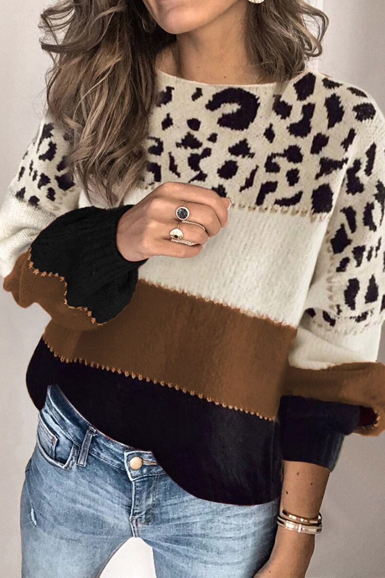 Sweter damski z luźnym krojem w panterkę i kolorowe pasy - 3 - Stylpuls