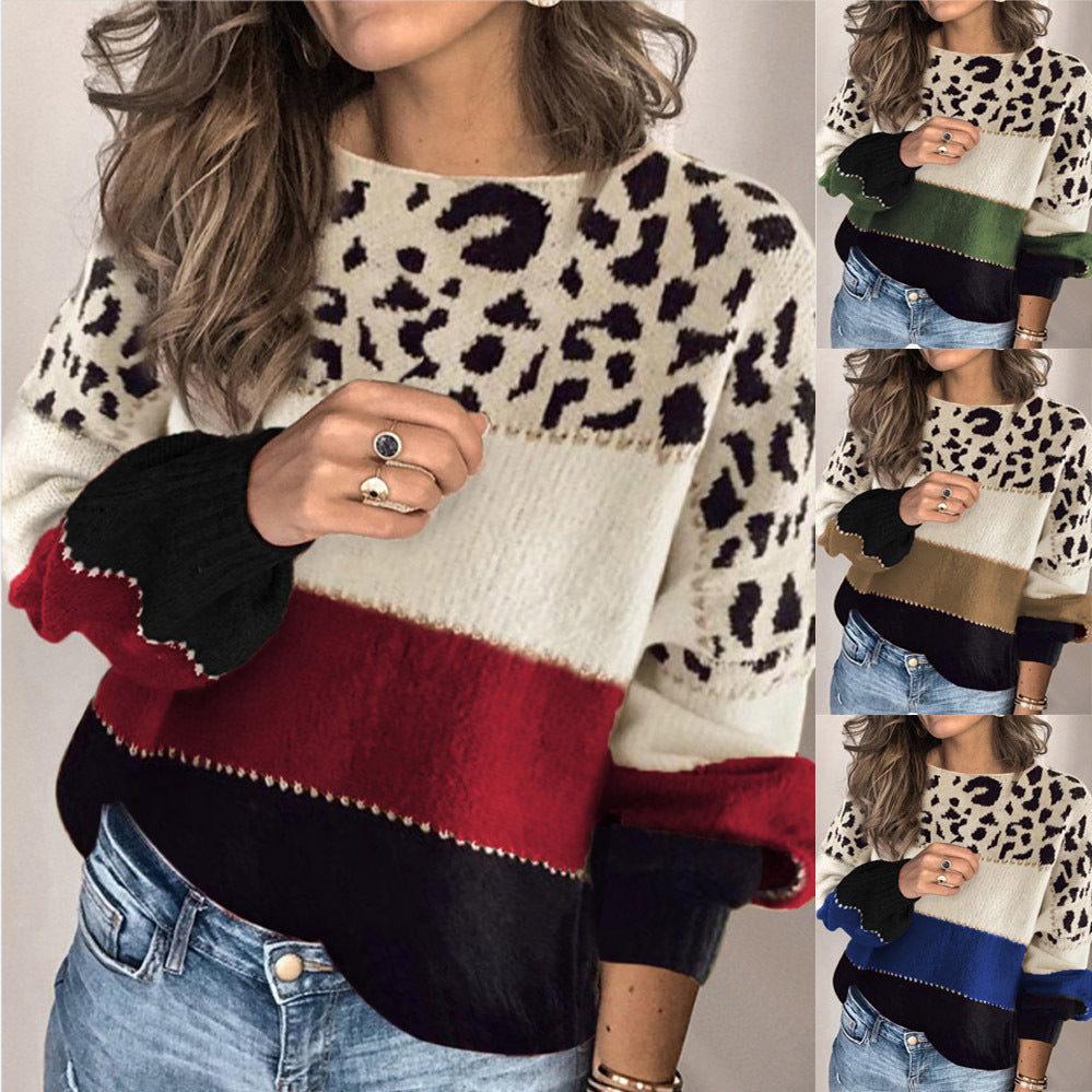 Sweter damski z luźnym krojem w panterkę i kolorowe pasy - 6 - Stylpuls