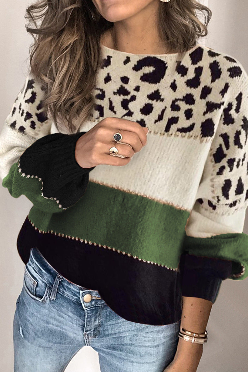 Sweter damski z luźnym krojem w panterkę i kolorowe pasy - 7 - Stylpuls