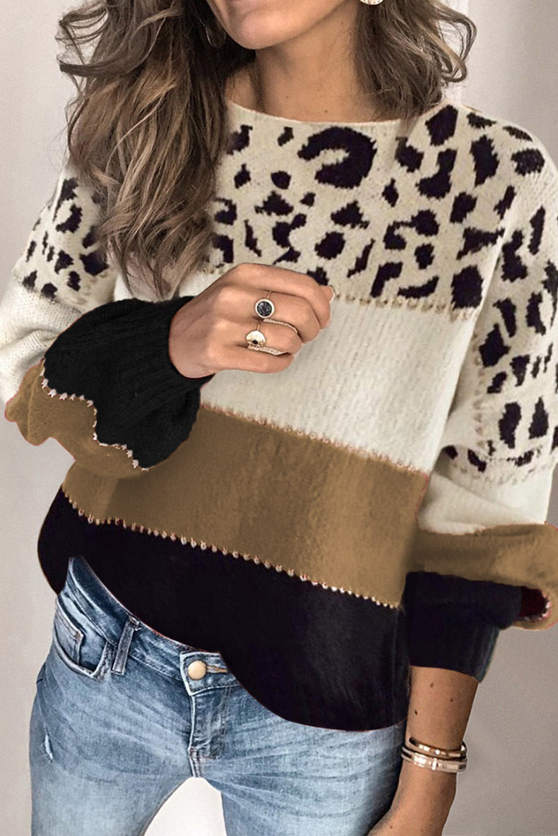 Sweter damski z luźnym krojem w panterkę i kolorowe pasy - 8 - Stylpuls