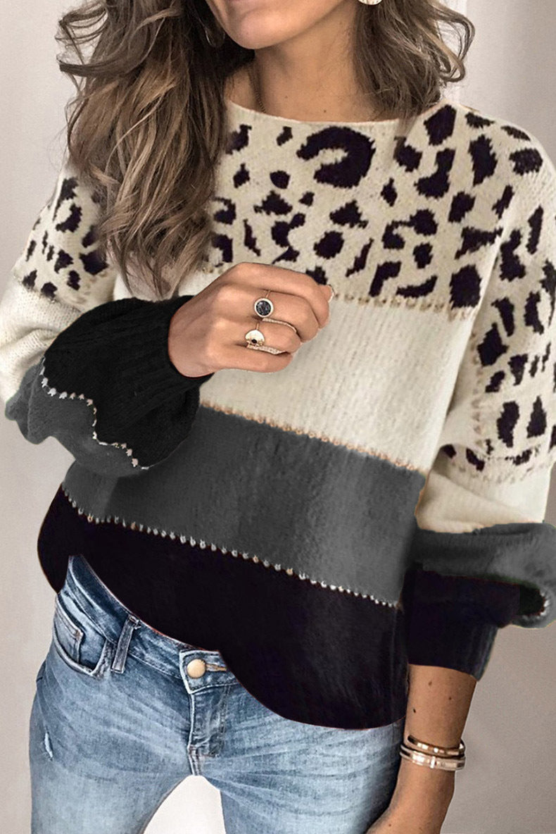 Sweter damski z luźnym krojem w panterkę i kolorowe pasy - 11 - Stylpuls