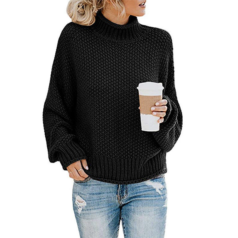 Damski sweter z golfem w grubym splocie - 1 - Stylpuls