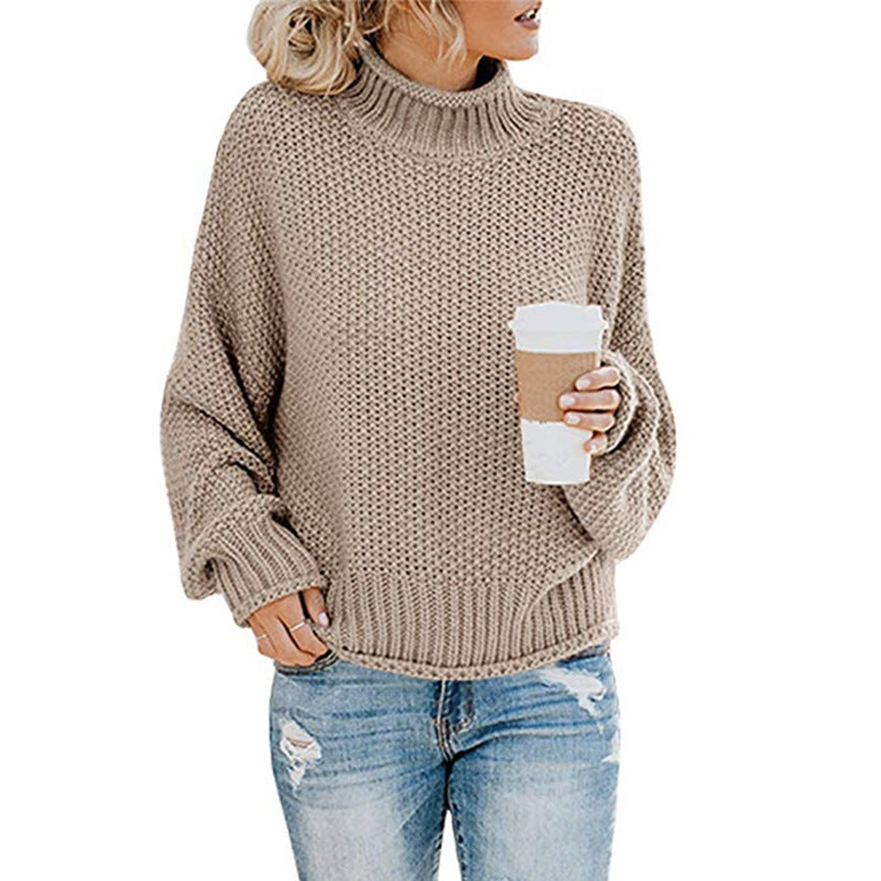 Damski sweter z golfem w grubym splocie - 4 - Stylpuls