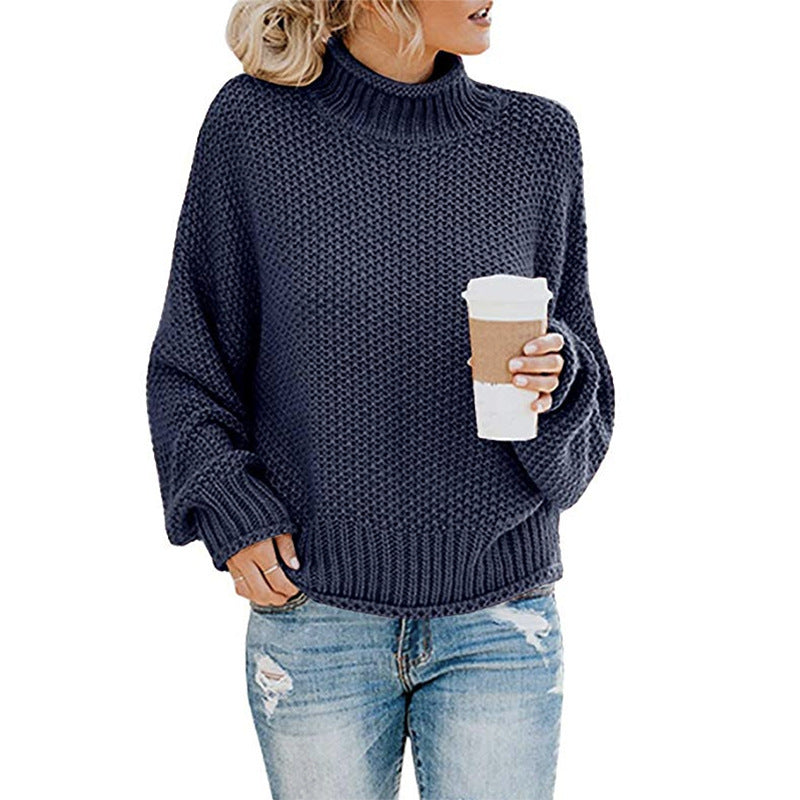 Damski sweter z golfem w grubym splocie - 5 - Stylpuls
