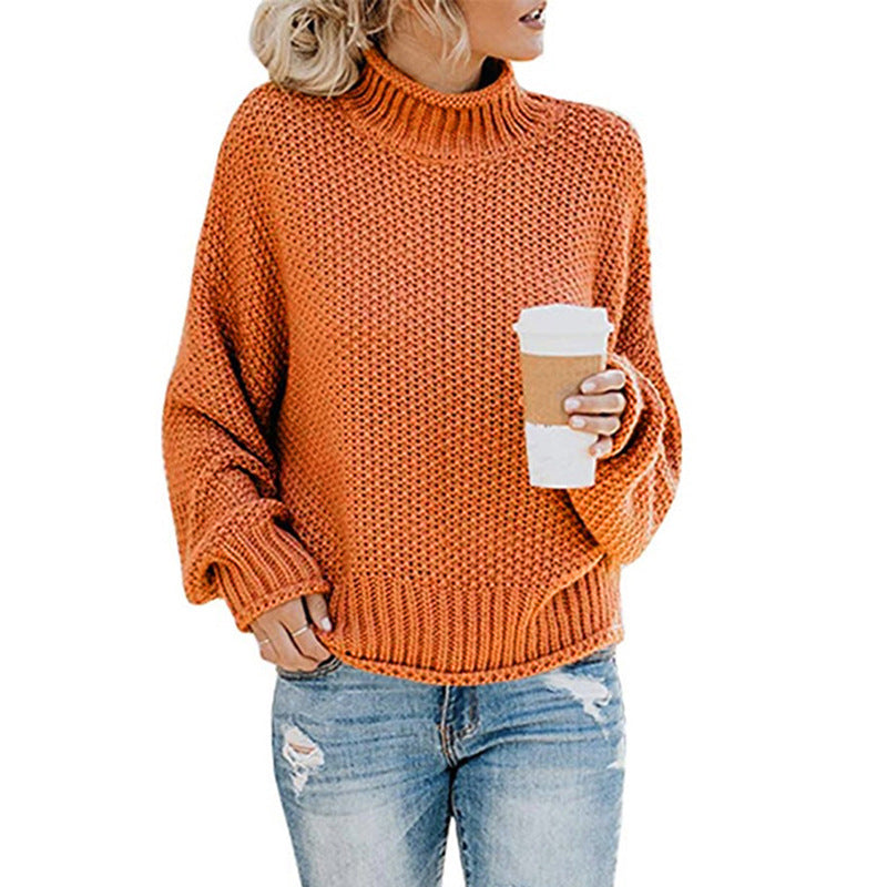 Damski sweter z golfem w grubym splocie - 6 - Stylpuls