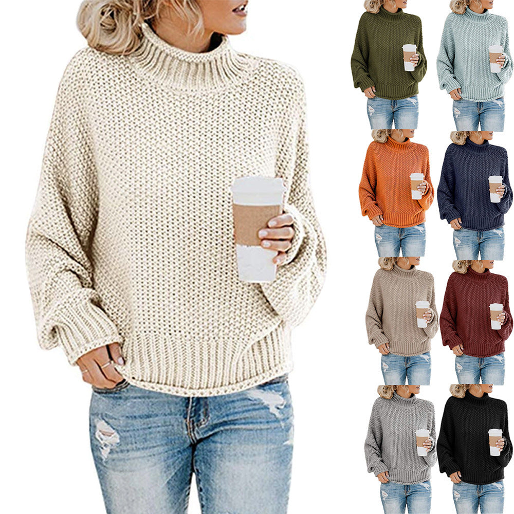 Damski sweter z golfem w grubym splocie - 7 - Stylpuls