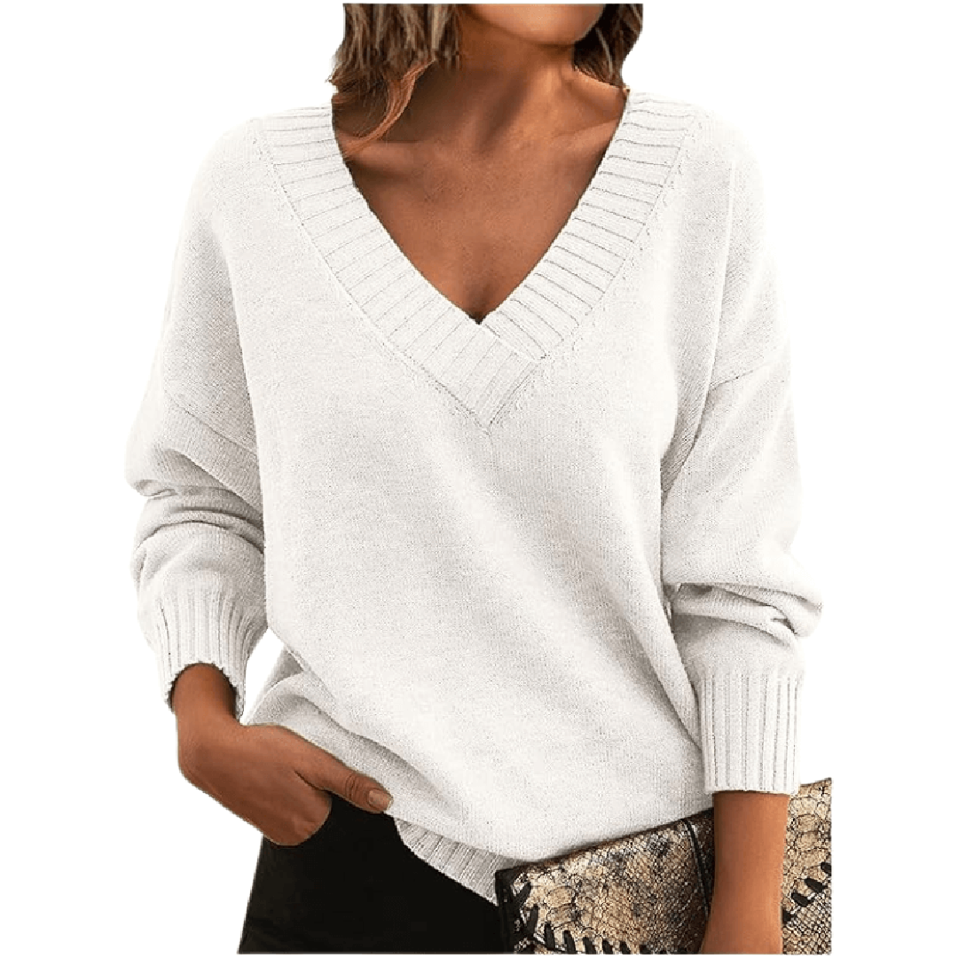 Pullover damski z dekoltem V i luźnym fasonem - 1 - Stylpuls