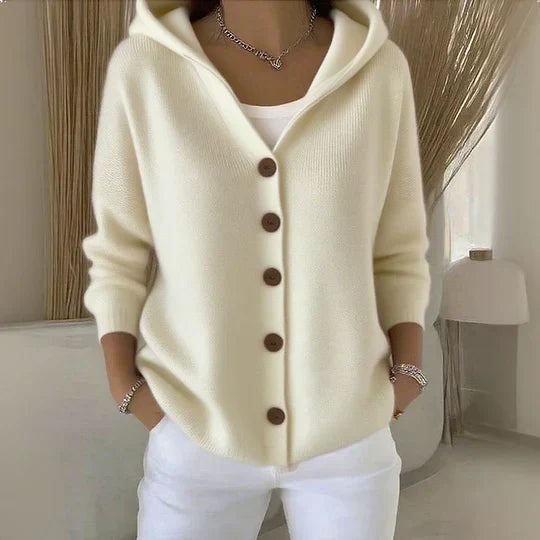 Damski kardigan z kapturem w kroju oversize z guzikami - 2 - Stylpuls