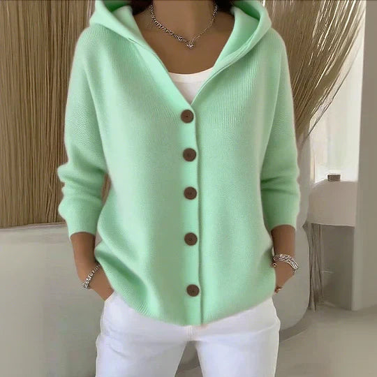 Damski kardigan z kapturem w kroju oversize z guzikami - 3 - Stylpuls