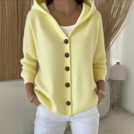 Damski kardigan z kapturem w kroju oversize z guzikami - 4 - Stylpuls