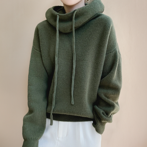 Damska bluza z kapturem w stylu oversize z dekoltem cowl i regulowanymi sznurkami - 1 - Stylpuls