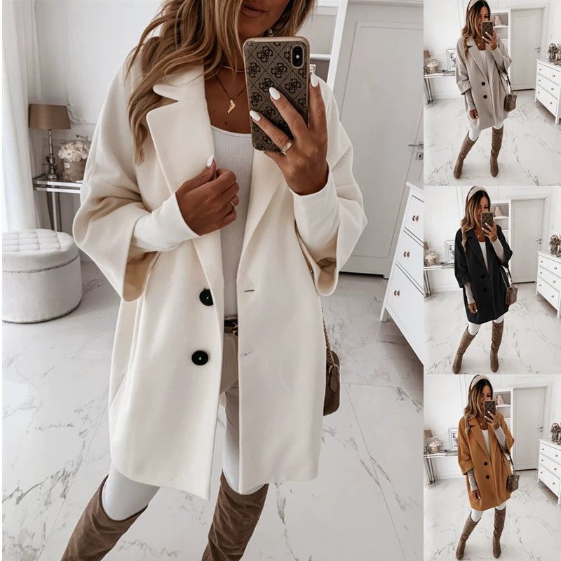 Płaszcz damski oversize z klapami i podwójnym zapięciem | S&P - 4 - Stylpuls