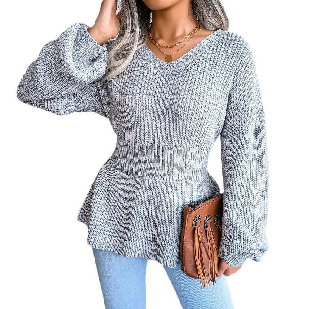 Pullover damski z dekoltem w serek i peplum | S&P - 2 - Stylpuls
