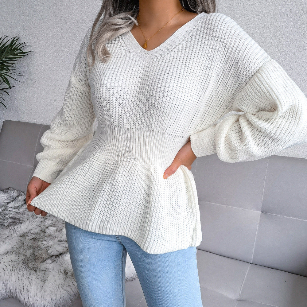 Pullover damski z dekoltem w serek i peplum | S&P - 5 - Stylpuls