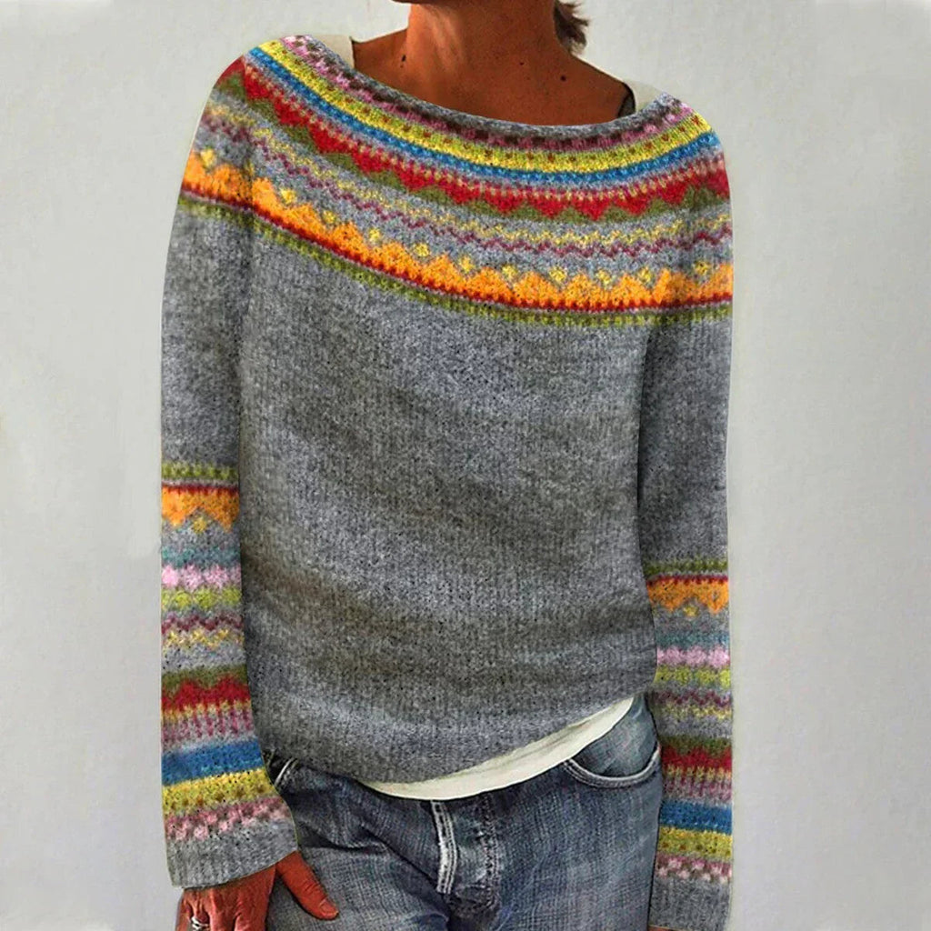 Sweter damski z kolorowym wzorem i luźnym krojem - 2 - Stylpuls
