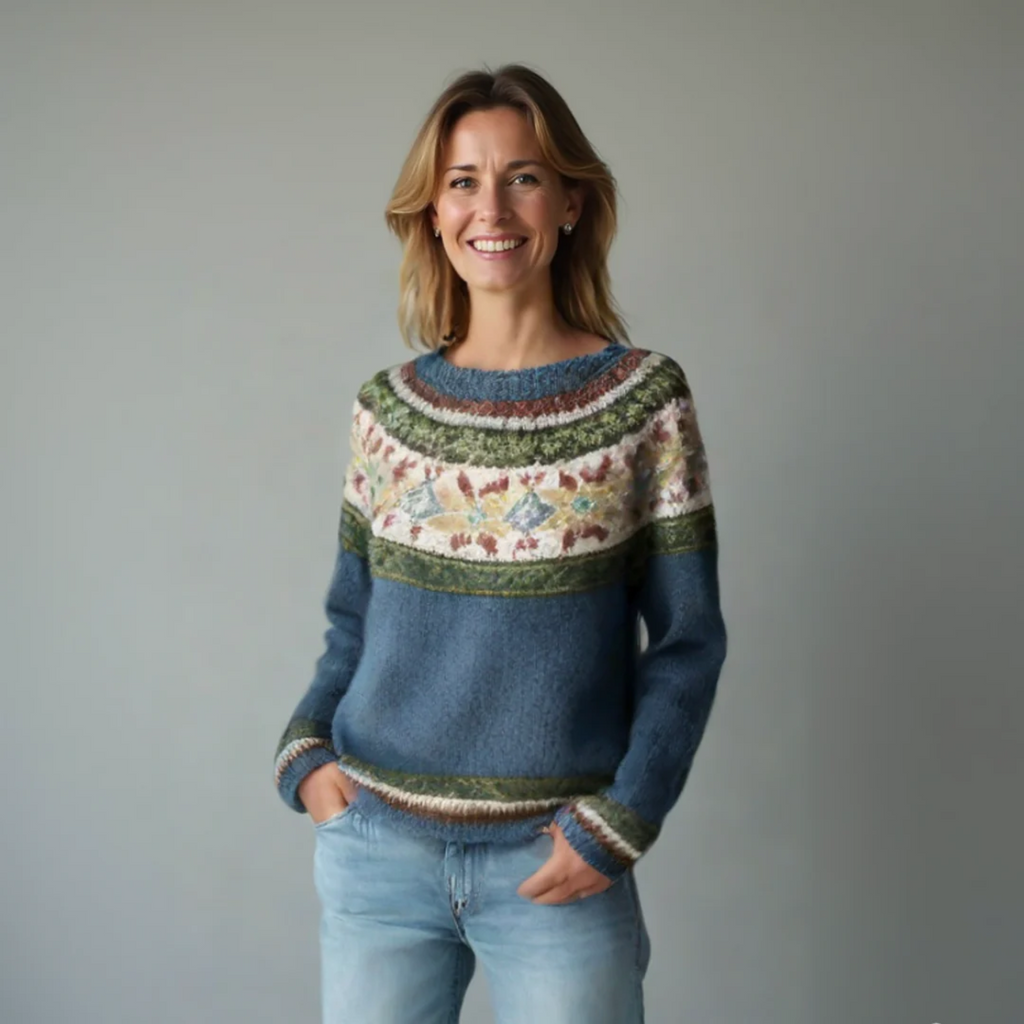 Sweter damski z kolorowym wzorem i luźnym krojem - 1 - Stylpuls