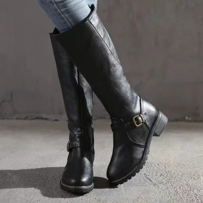 Damskie buty do kolan z klamrą i solidną podeszwą - 4 - Stylpuls