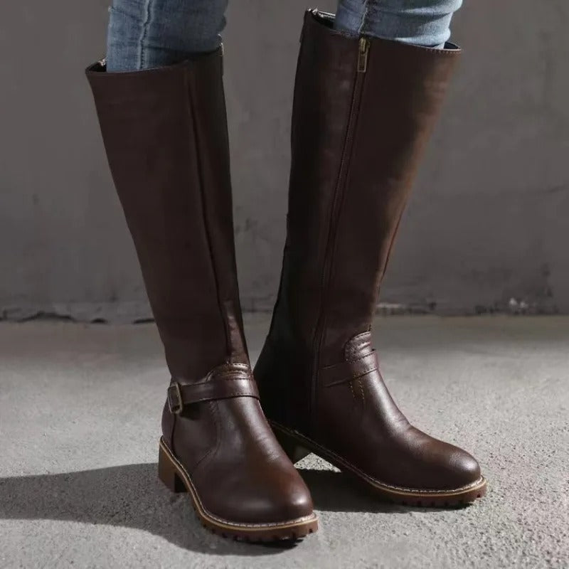 Damskie buty do kolan z klamrą i solidną podeszwą - 6 - Stylpuls