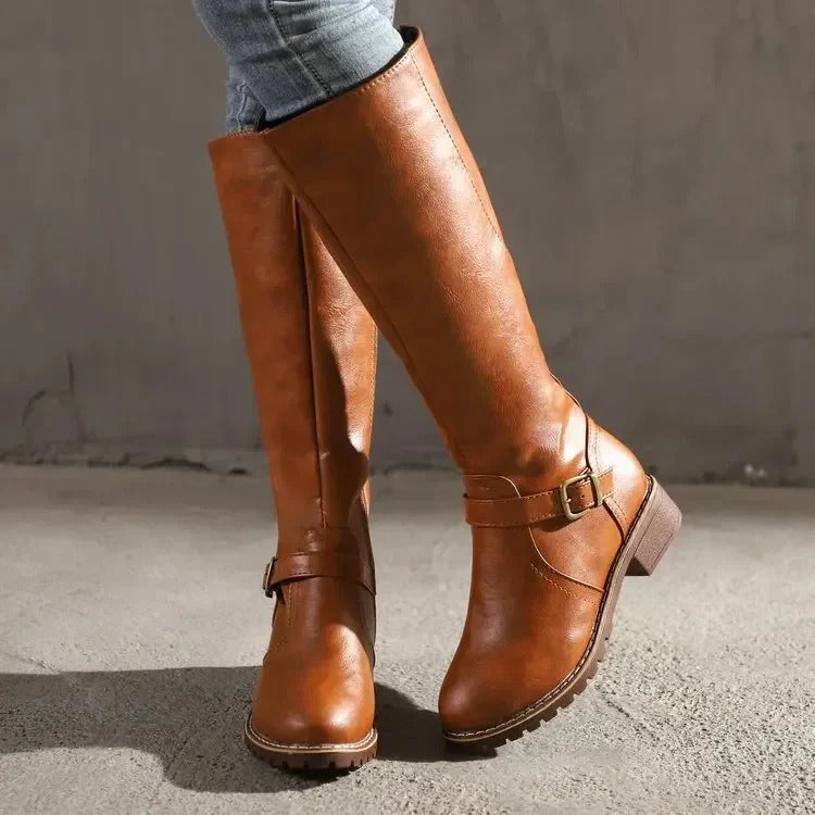 Damskie buty do kolan z klamrą i solidną podeszwą - 9 - Stylpuls