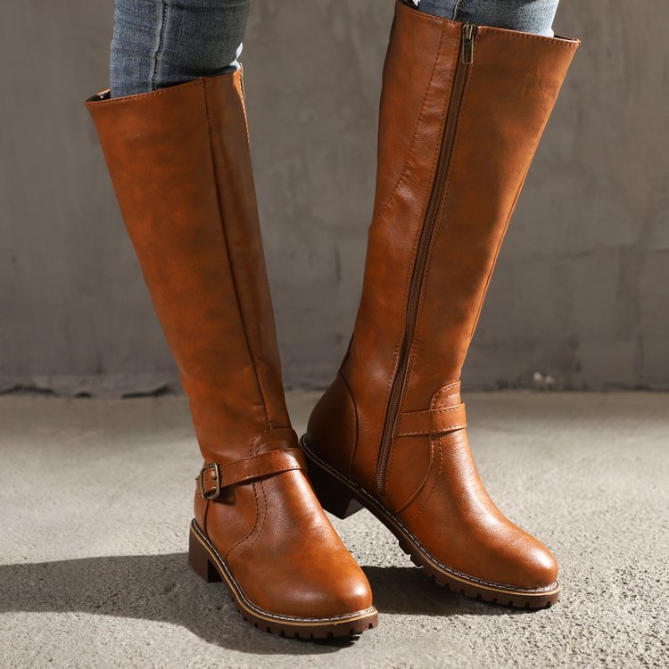 Damskie buty do kolan z klamrą i solidną podeszwą - 10 - Stylpuls