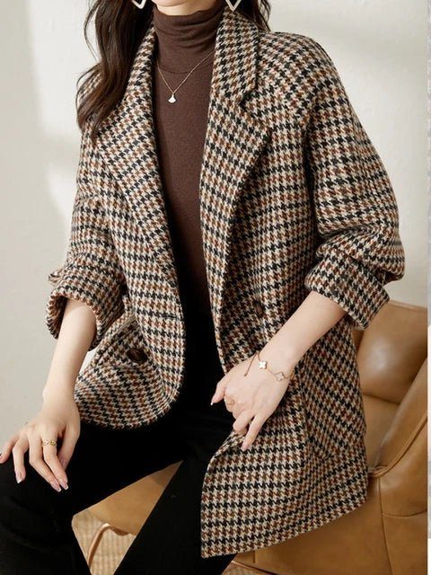 Blazer damski oversize w kratę - 2 - Stylpuls