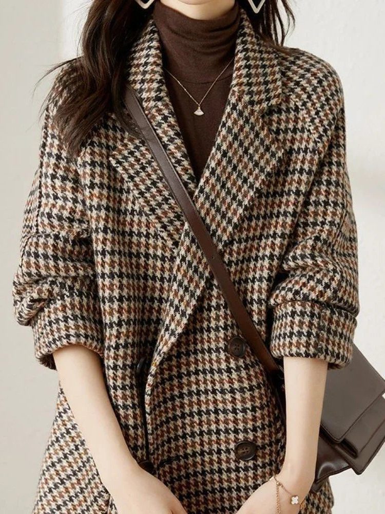 Blazer damski oversize w kratę - 6 - Stylpuls