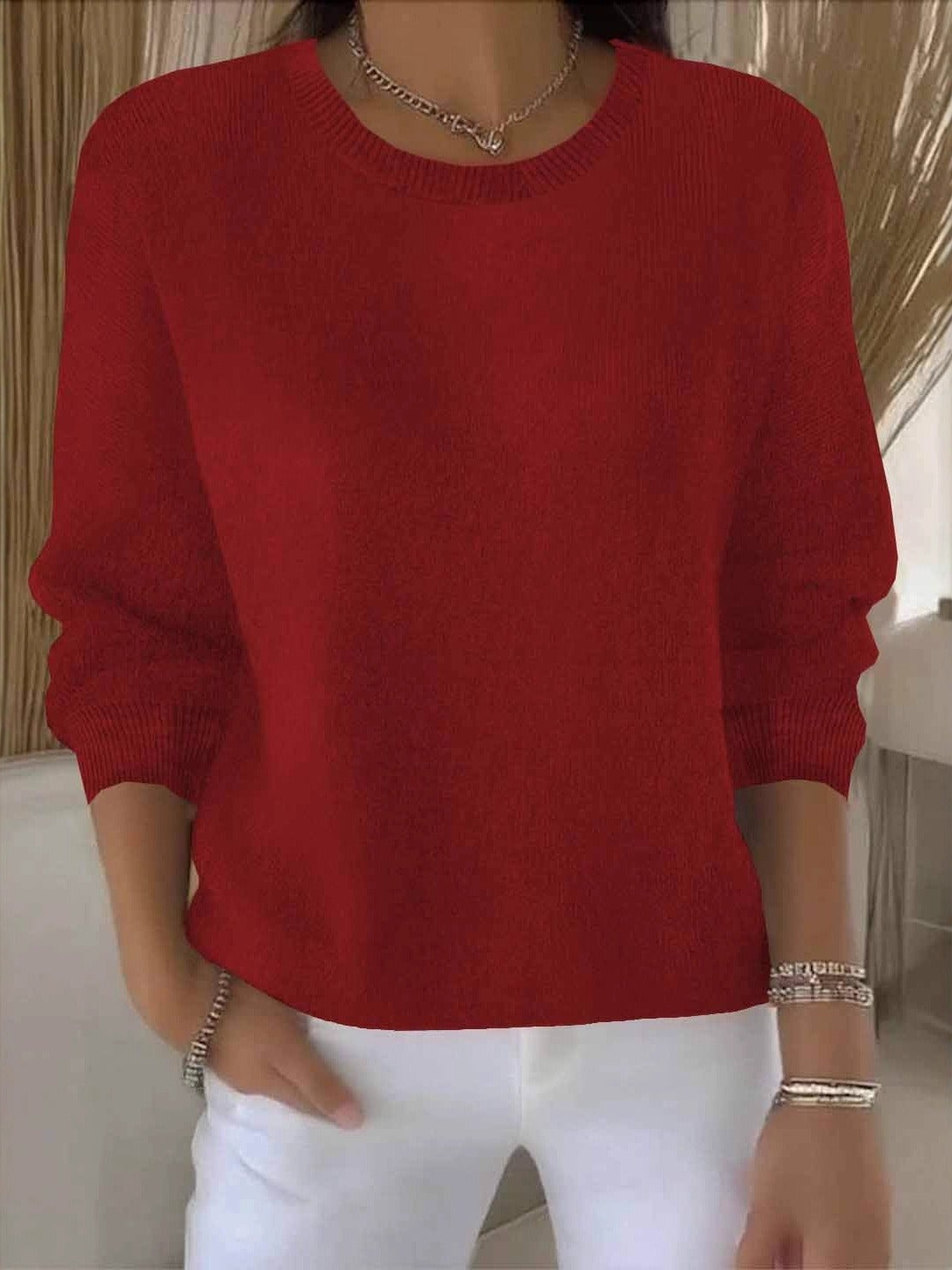 Pullover Damski z luźnym krojem i klasycznym dekoltem - 1 - Stylpuls