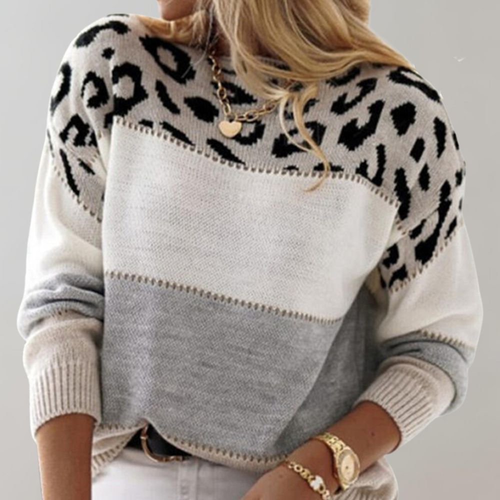 Damski sweter z motywem panterki i wzorem colorblock | S&P