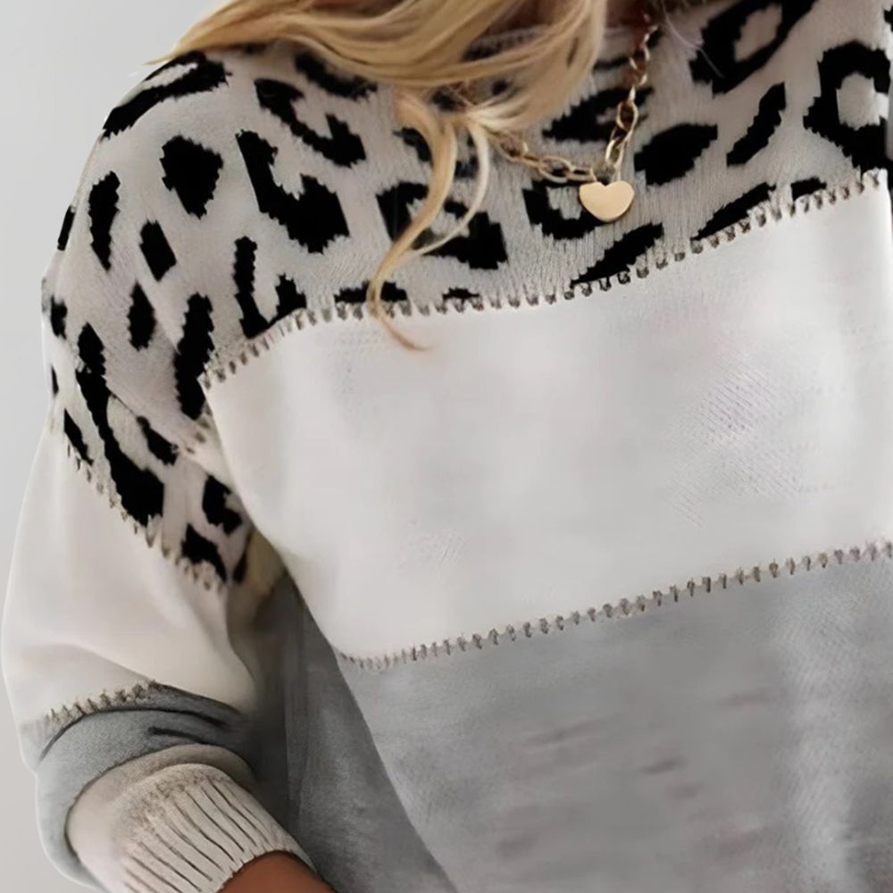 Damski sweter z motywem panterki i wzorem colorblock | S&P