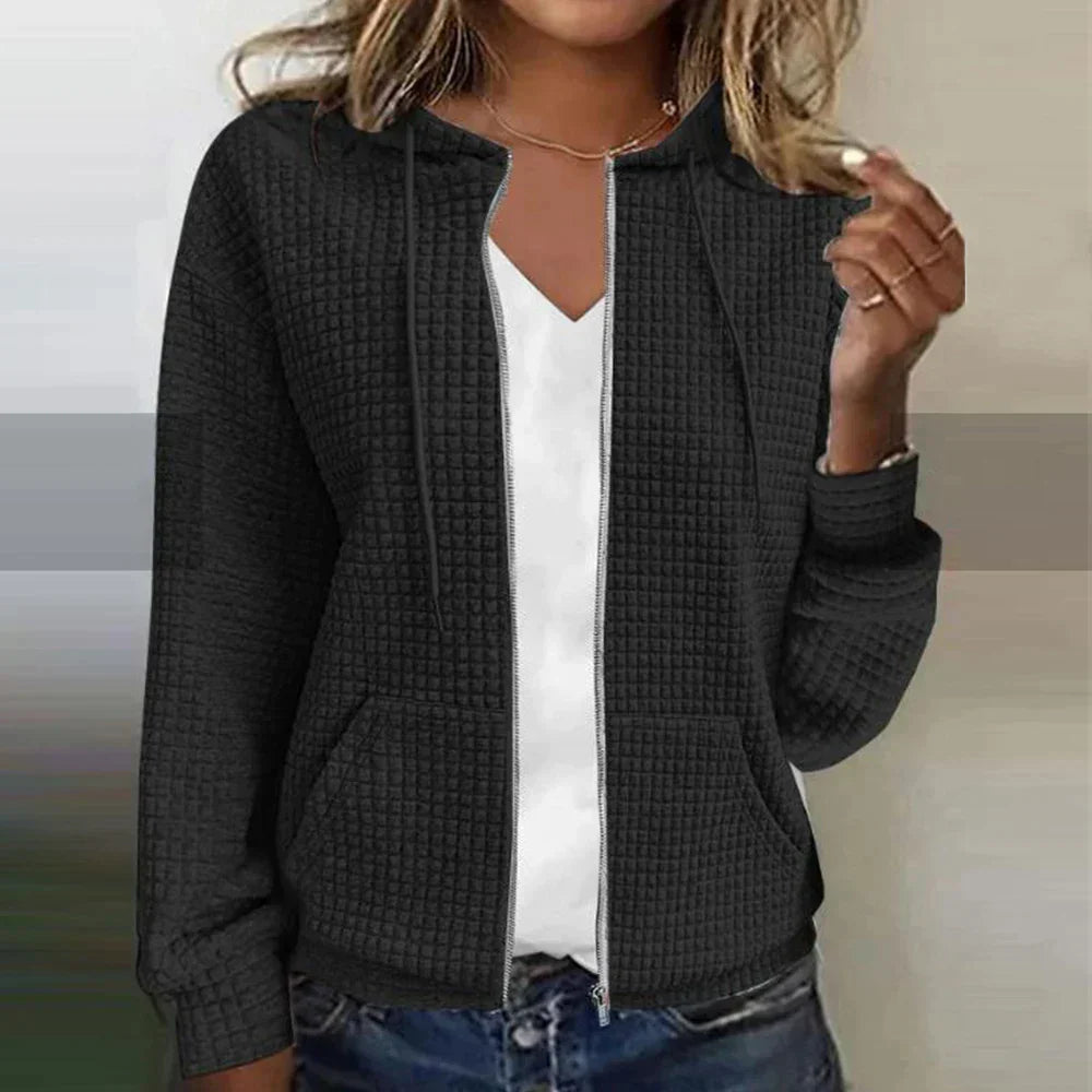 Zip-Up Jacket Women's Soft Textured Design with Hood - Image 5