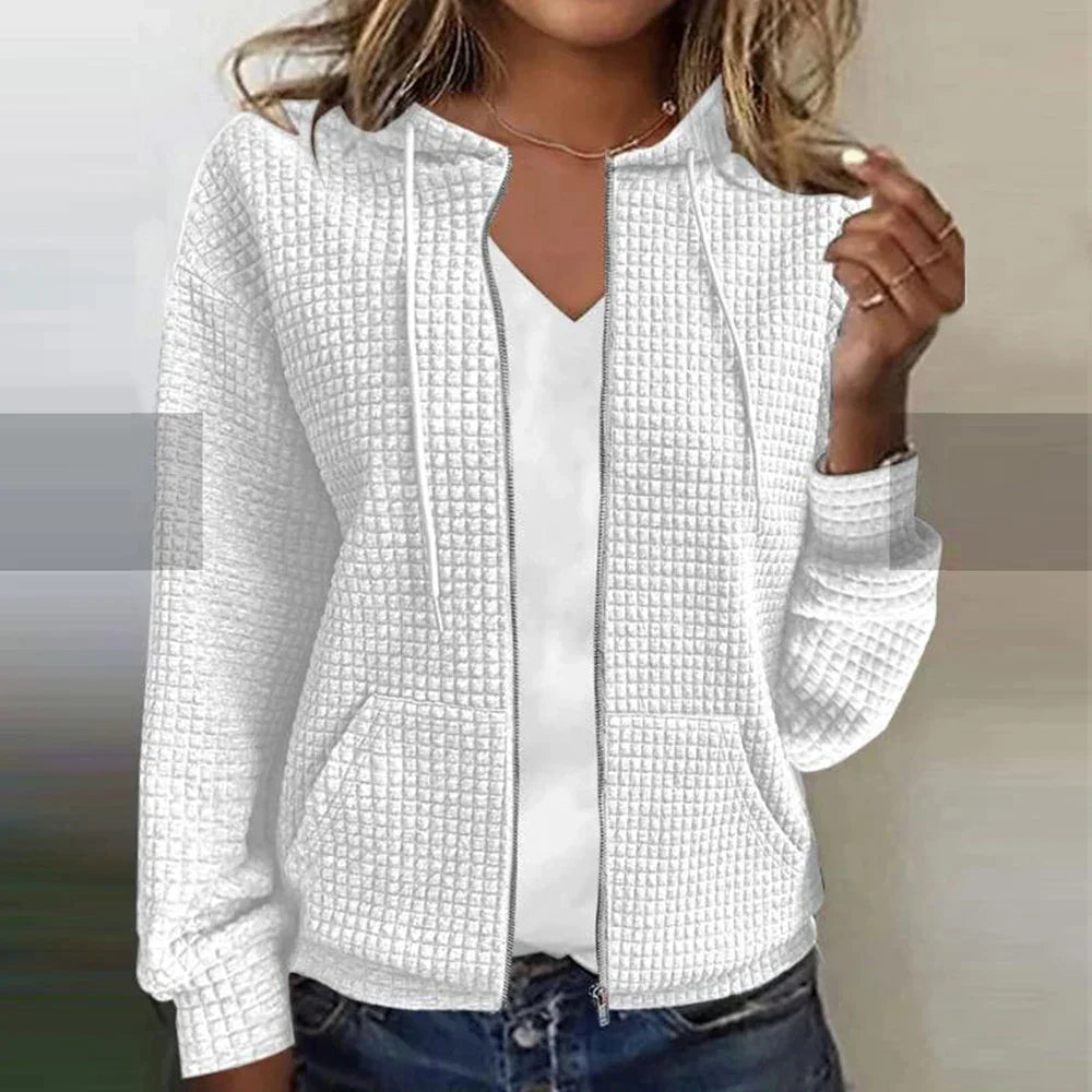 Zip-Up Jacket Women's Soft Textured Design with Hood - Image 6
