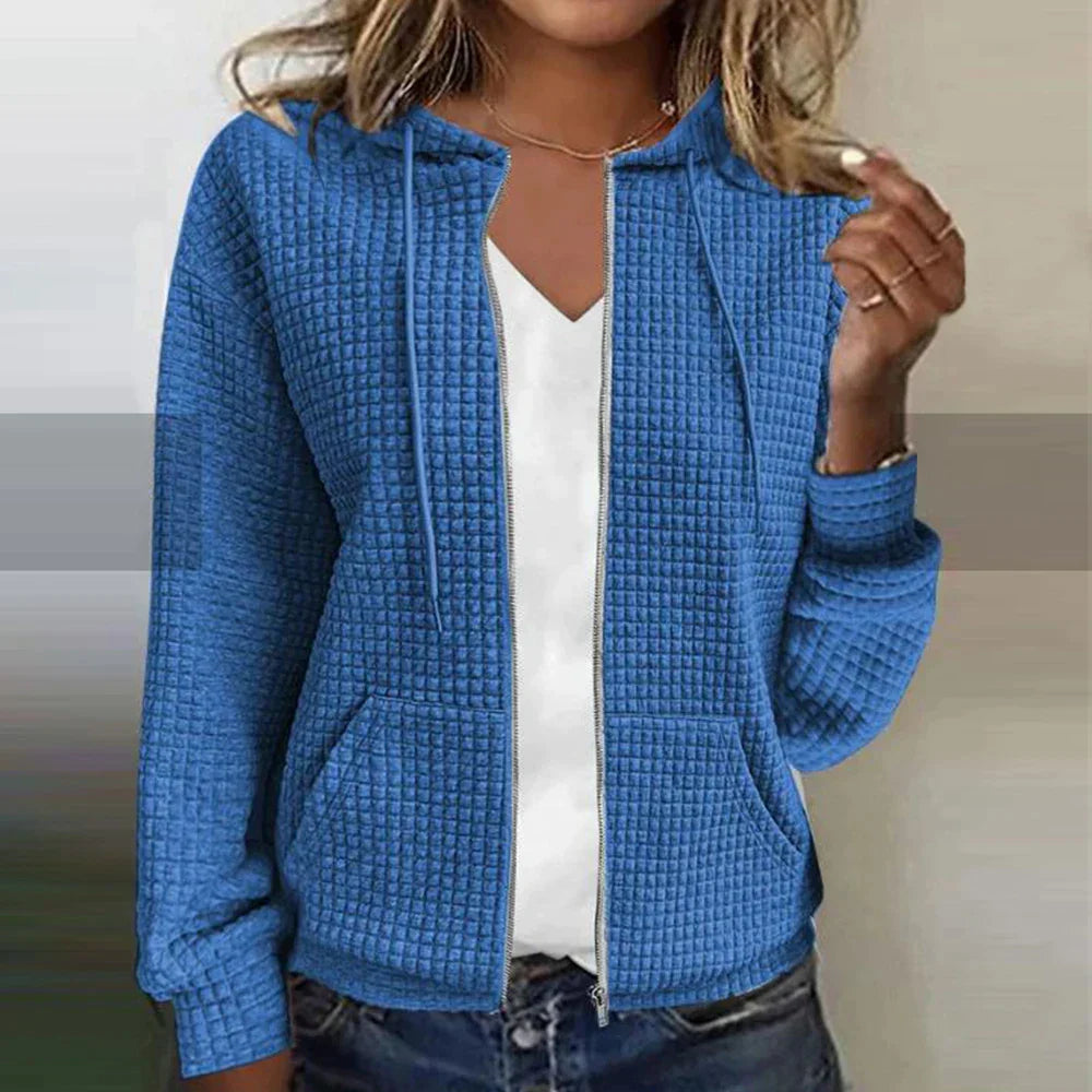 Zip-Up Jacket Women's Soft Textured Design with Hood - Image 3
