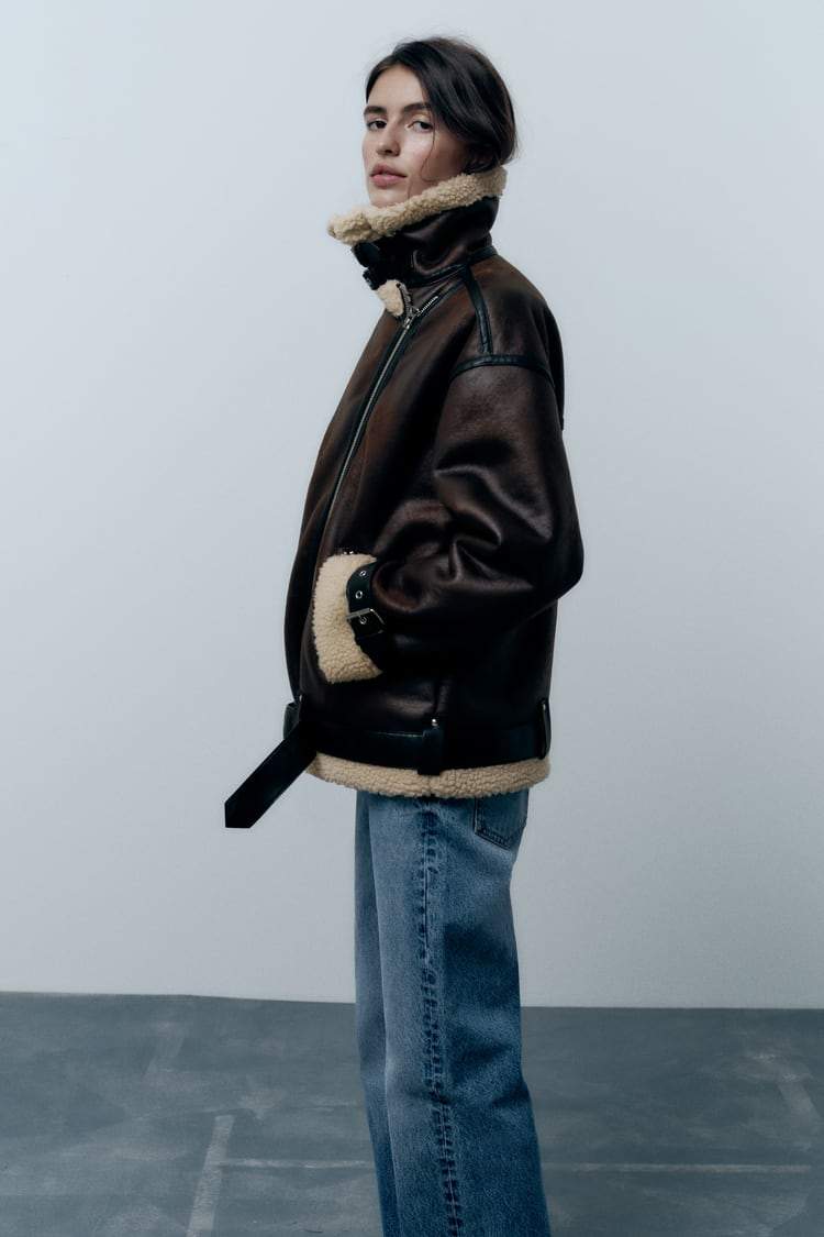 Shearling Jacket Women's with Zip Closure and Relaxed Fit - Image 2