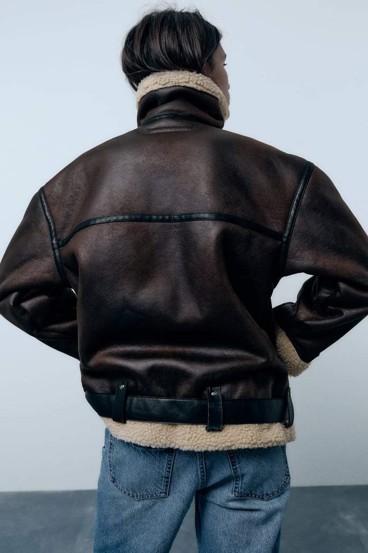 Shearling Jacket Women's with Zip Closure and Relaxed Fit - Image 3