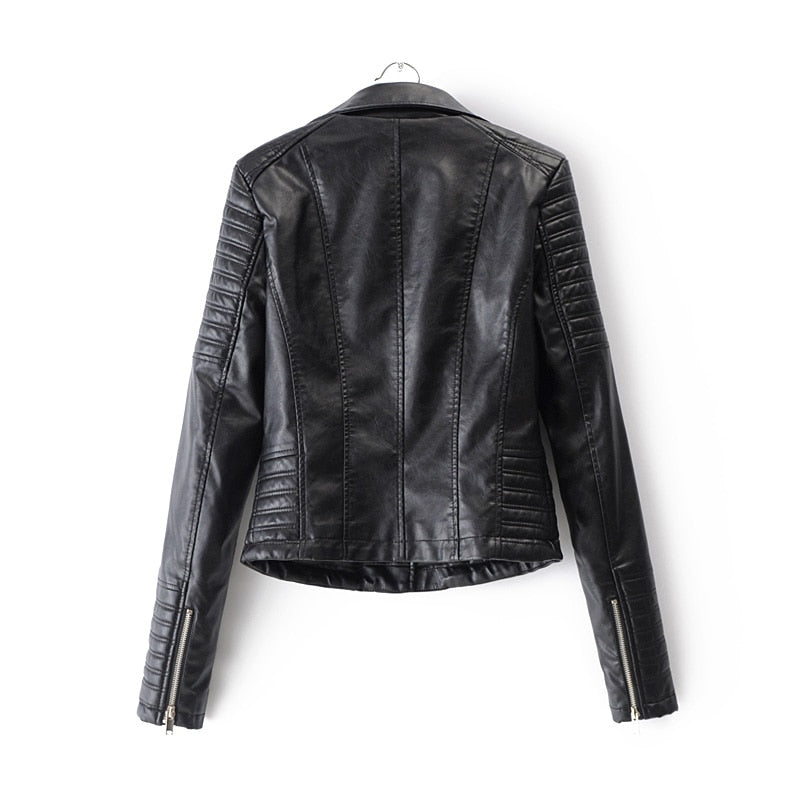 Biker Jacket Women's Cropped Fit with Zip Closure - Image 2